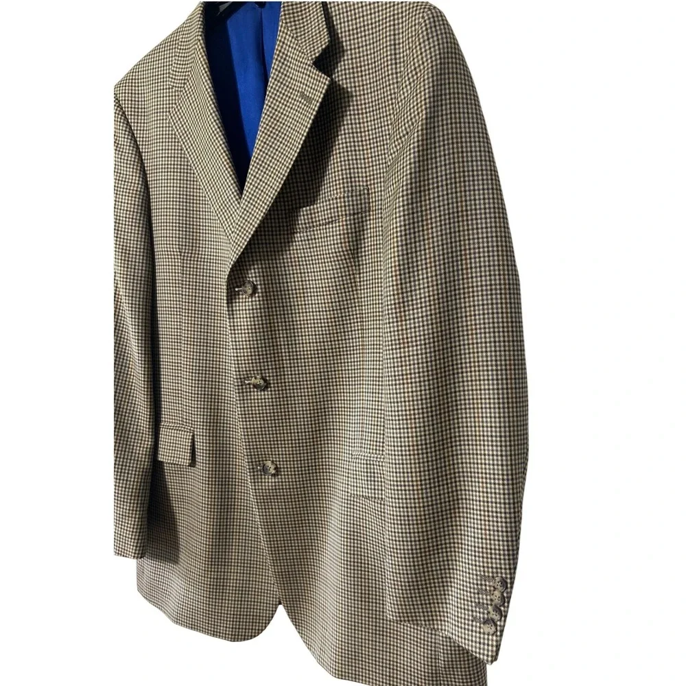 Tommy Hilfiger Vintage 100% Wool‎ Houndstooth Sport Coat Blazer 44L Brown Blue